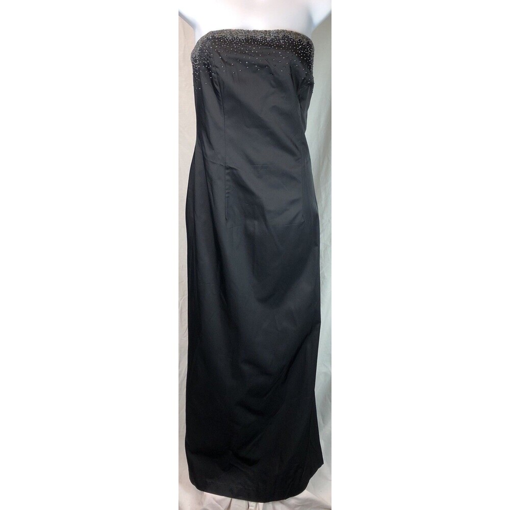 Express Strapless Satin Gown Dress 9/10 Blk Beads Boned Bodice Prom Formal Glam